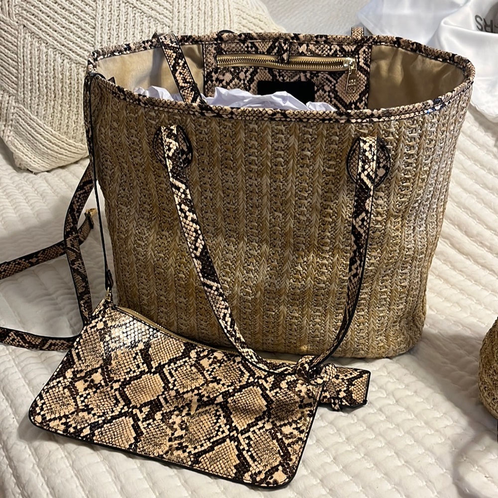 Steve, Madden, straw tote with snake skin